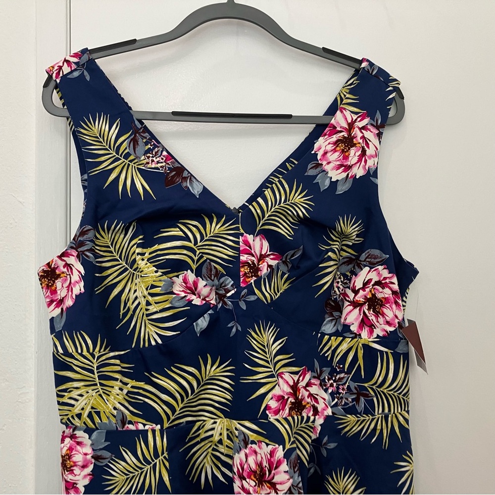 Tropical Floral Blue Dress, 1x